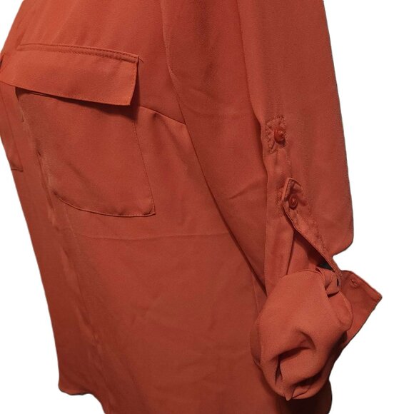 ❤️ 4/$20 Express zippered blouse Adjustable sleeves Women's medium Sheer V-neck - Picture 4 of 12